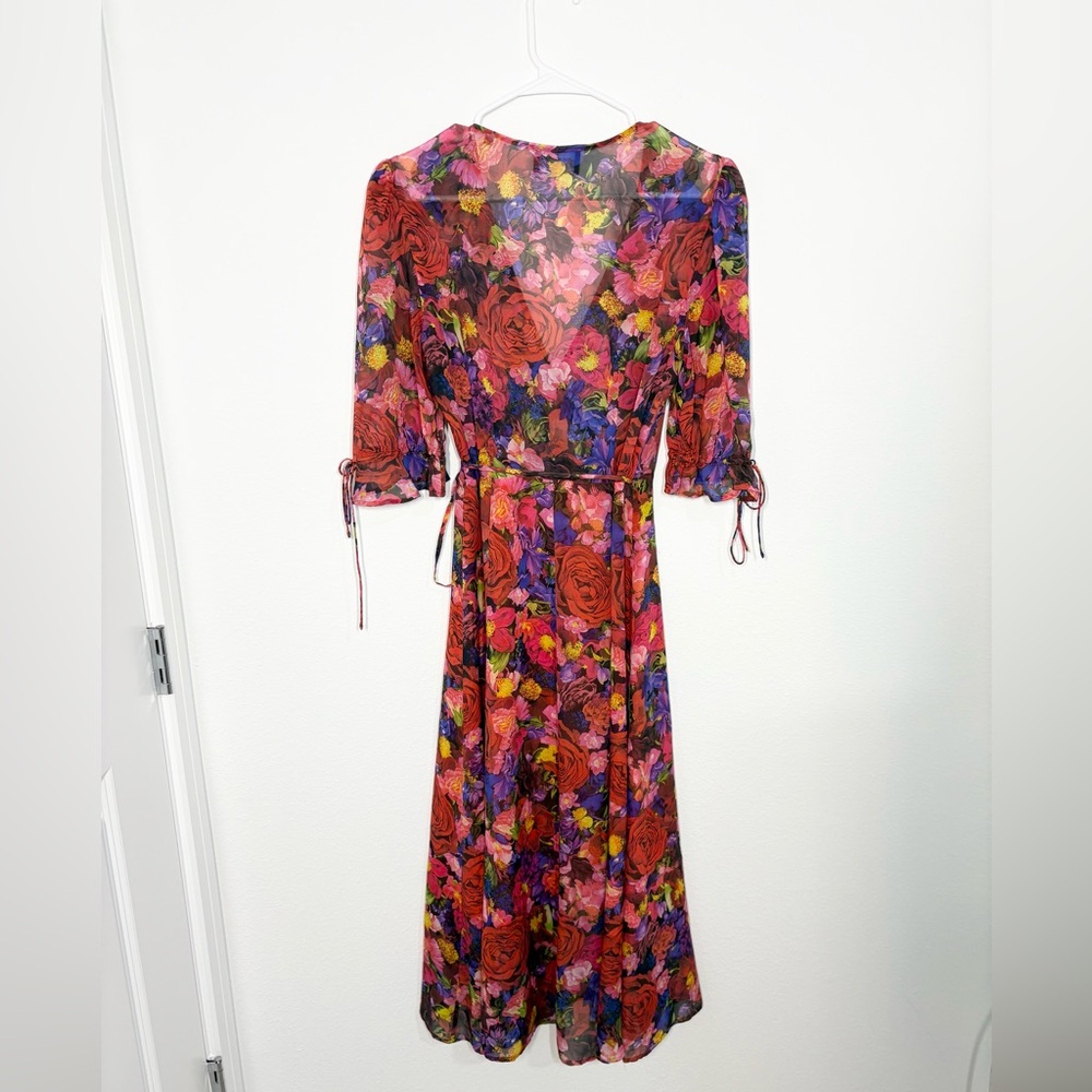 The Kooples Summer Night Red Floral-Print Silk Wrap Midi Dress - Picture 6 of 7